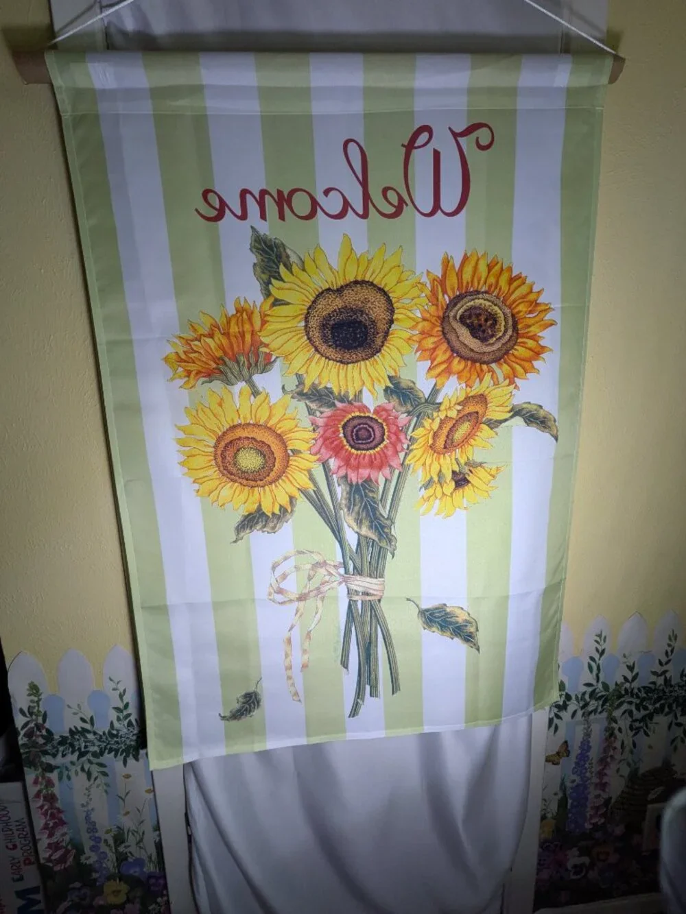 Vintage Autumn Sunflower Welcome House Banner Flag Fall Striped Large 40
